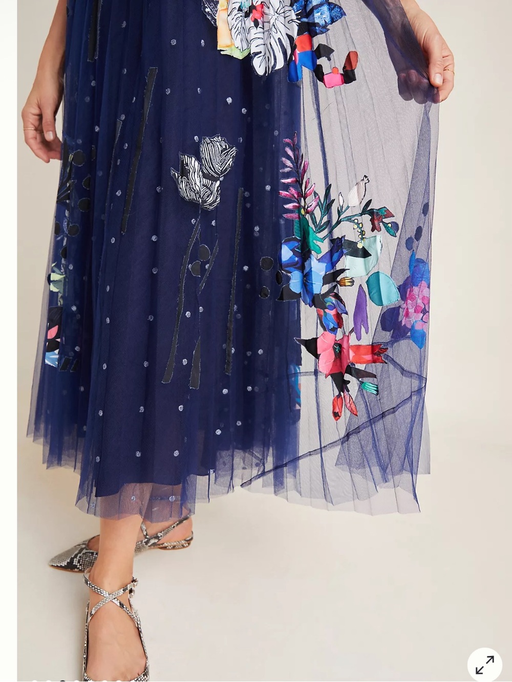 Geisha Designs Rochelle Tulle Maxi Dress Navy Floral Pleated appliqué plus 20W - Picture 4 of 9